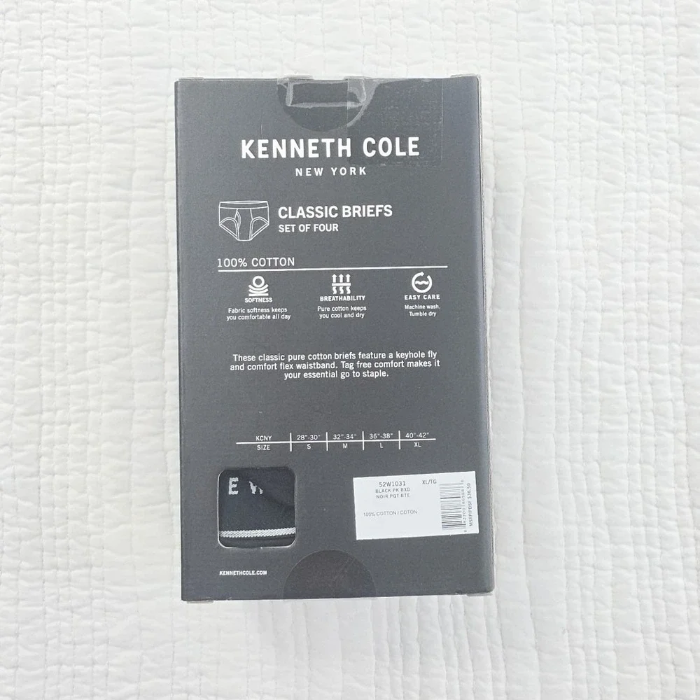 Kenneth Cole 4 Pack Briefs Men's X-Large NIB Black 100% Cotton Tag Free Soft NEW